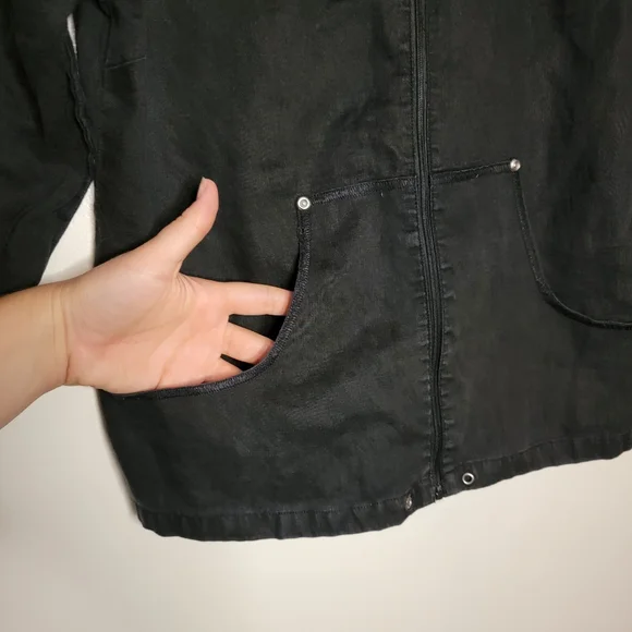 Grace Elements 100% LINEN jacket black lightweight blazer LG women's coat - Picture 4 of 9